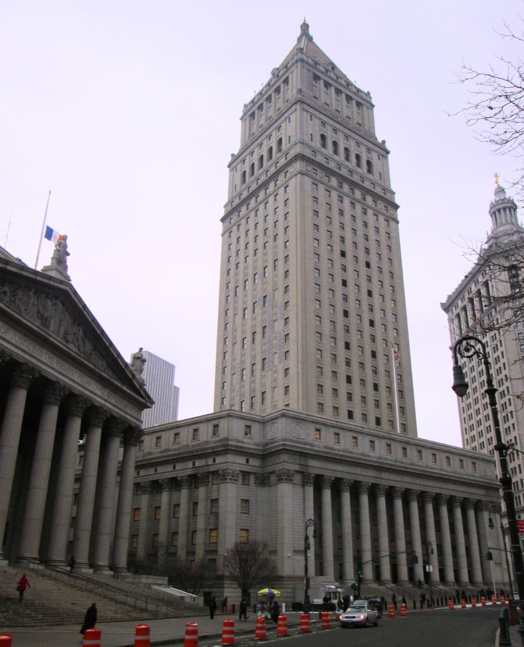 The courthouses of Foley Square in Manhattan's Civic Center, near the Civil Court at 111 Centre Street